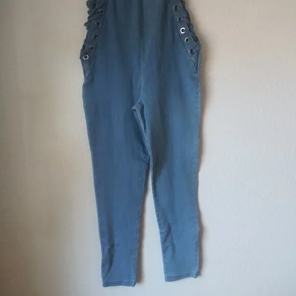 C'est Toi women's size M denim sleeveless jumpsuit - Picture 3 of 16